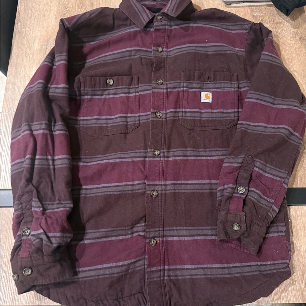 Carhartt Burgundy and Brown Striped Shirt